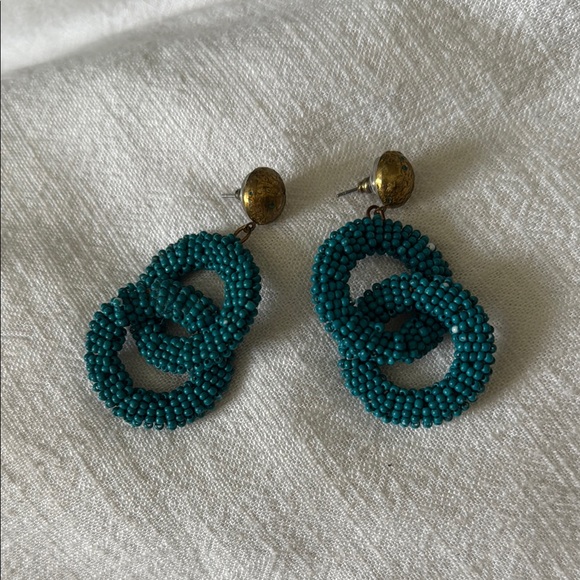 Turquoise Crochet Double Loop Earrings with Gold Studs - Picture 1 of 2